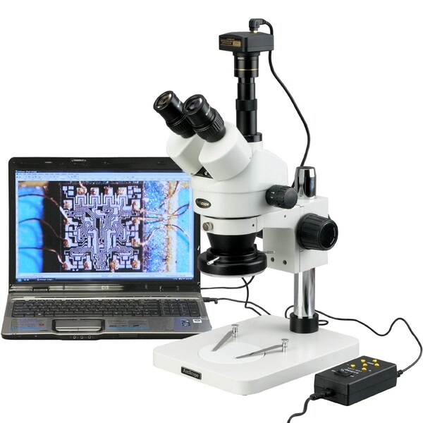 Amscope 3.5X-90X Zoom Stereo Microscope w 4-Zone 144-LED Light, 10MP Digital USB Camera SM-1TSZ-144A-10M - main